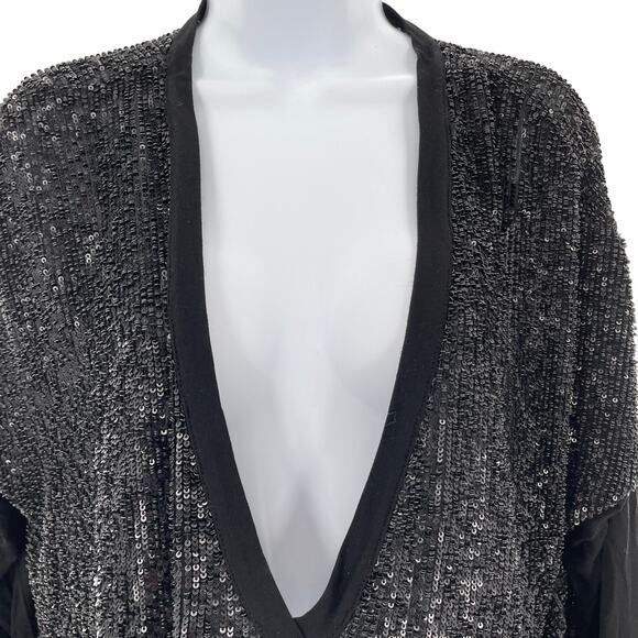 Robert Rodriguez Black Silk Sequin Deep V-Neck Elegant Dressy Oversized Top 12 - Picture 4 of 11